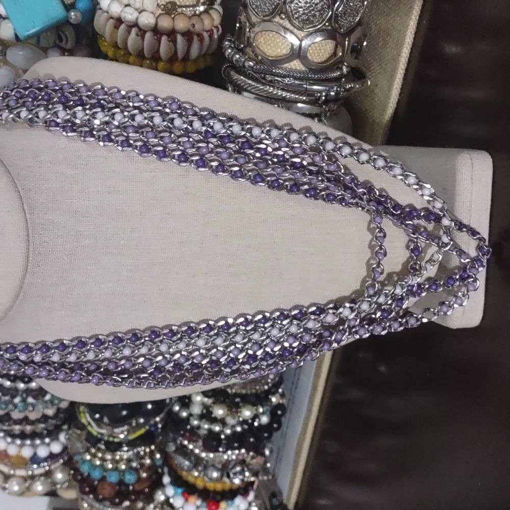 656 Coldwater Creek Women's Silver Chain Purple Beaded Necklace - Picture 2 of 7